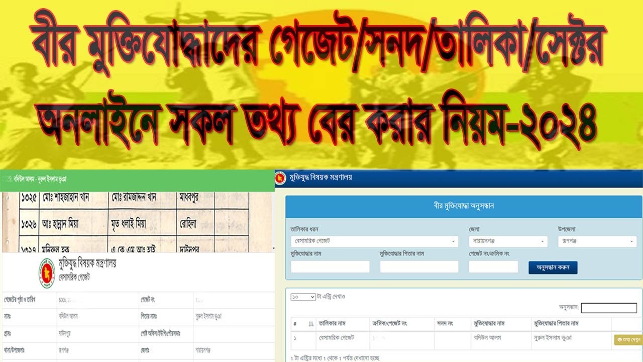 বীর মুক্তিযোদ্ধাদের গেজেট/সনদ/তালিকা/ অনলাইনে সকল তথ্য বের করার নিয়ম// Muktijuddha Gadget List 2024