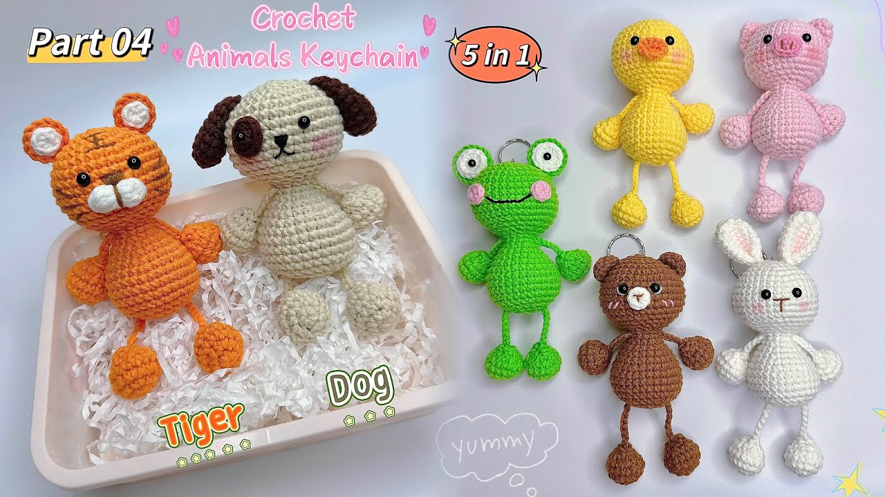 [ Part 4 ] Crochet 5 in 1 Animals Keychain: Tiger and Dog 🐯🐶