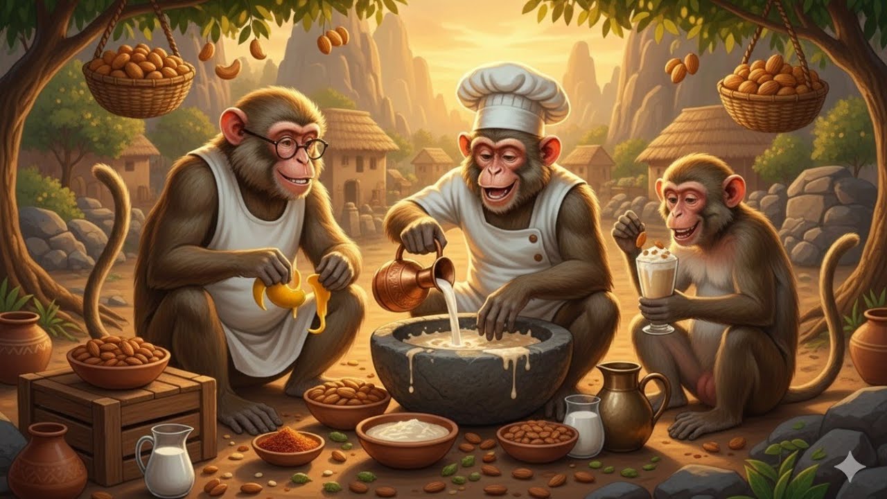 Monkeys Preparing Badam Milkshake | Amazing Indian Village Life | Royal Village Tradition
