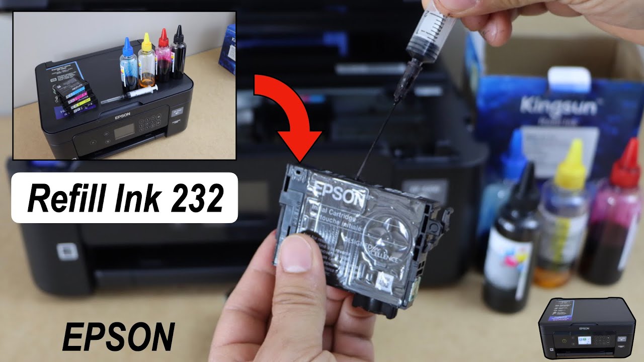 Заправка и установка картриджей Epson 232 Ink BK, Y, M, C - принтер Epson XP.