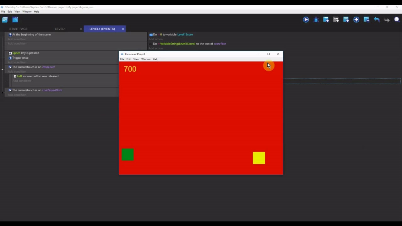 Using global variables and loading/saving player score in Gdevelop
