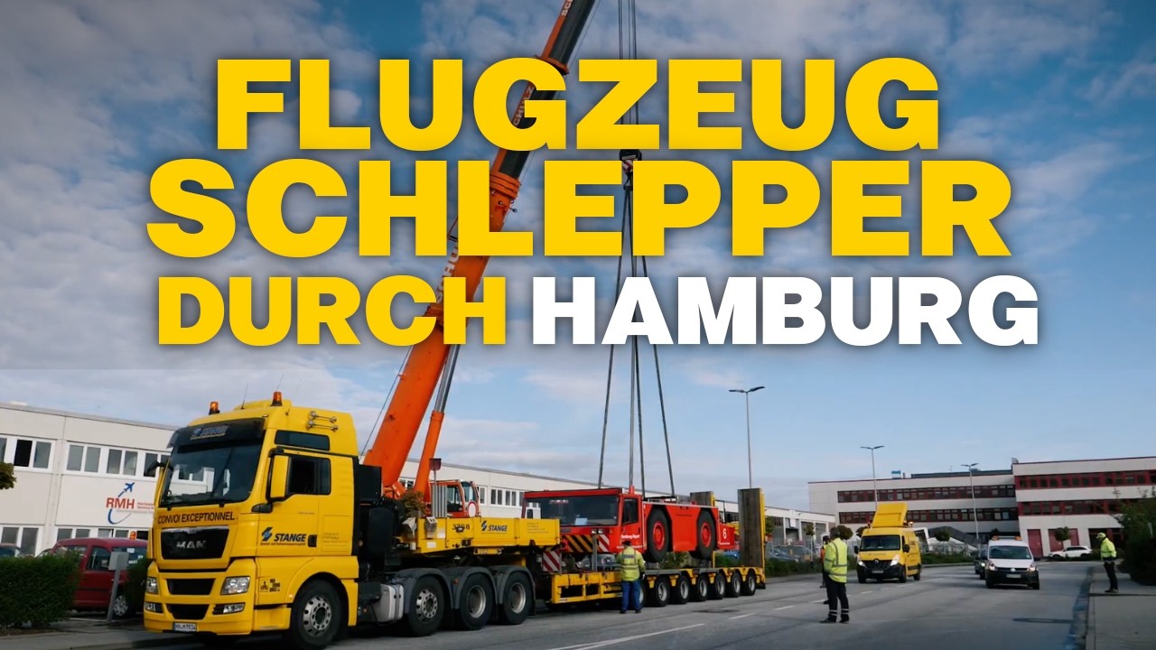 Transport eines Flugzeugschleppers durch Hamburg