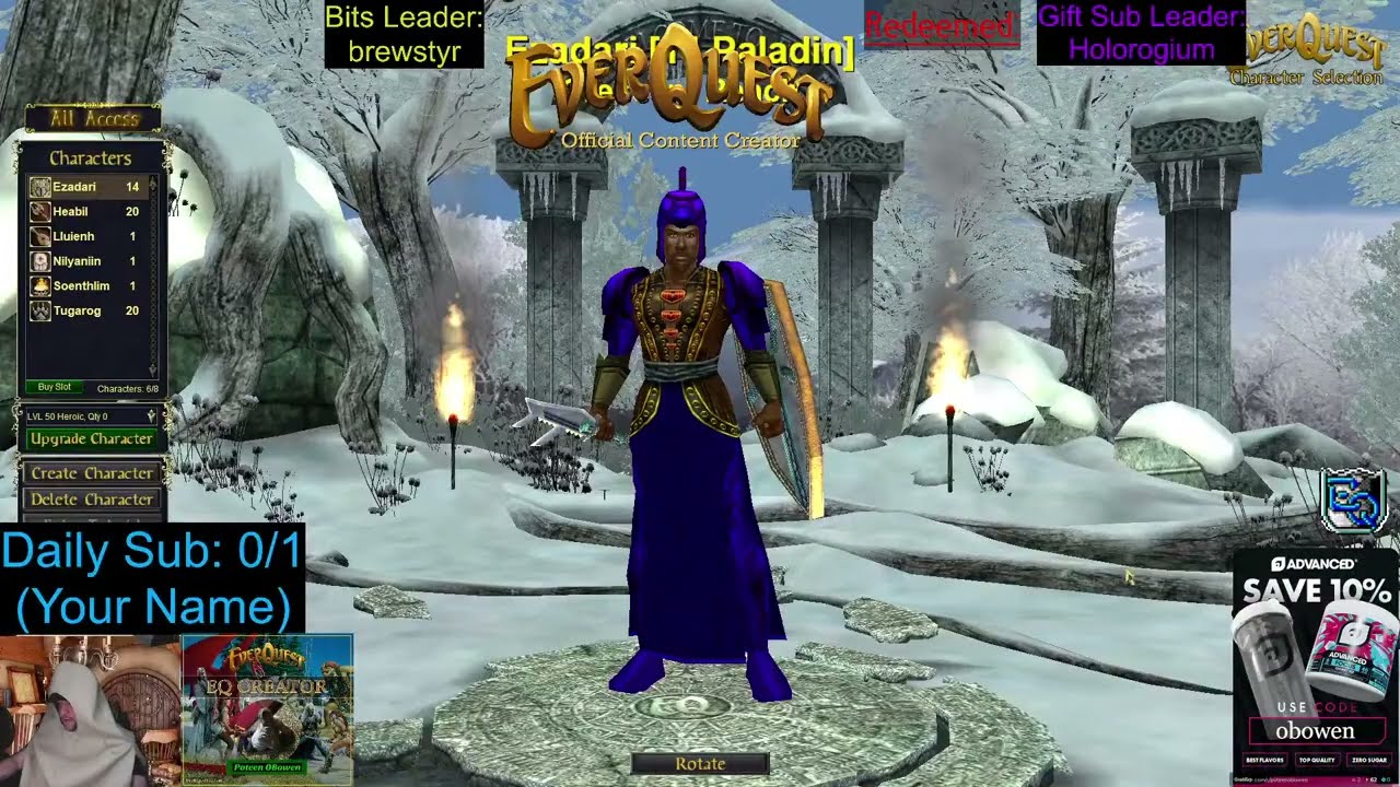 Poteen OBowen playing EQ, *TATER STREAM* Hit a Sub Goal! PALADIN to lvl 20! #EQ #EverQuest