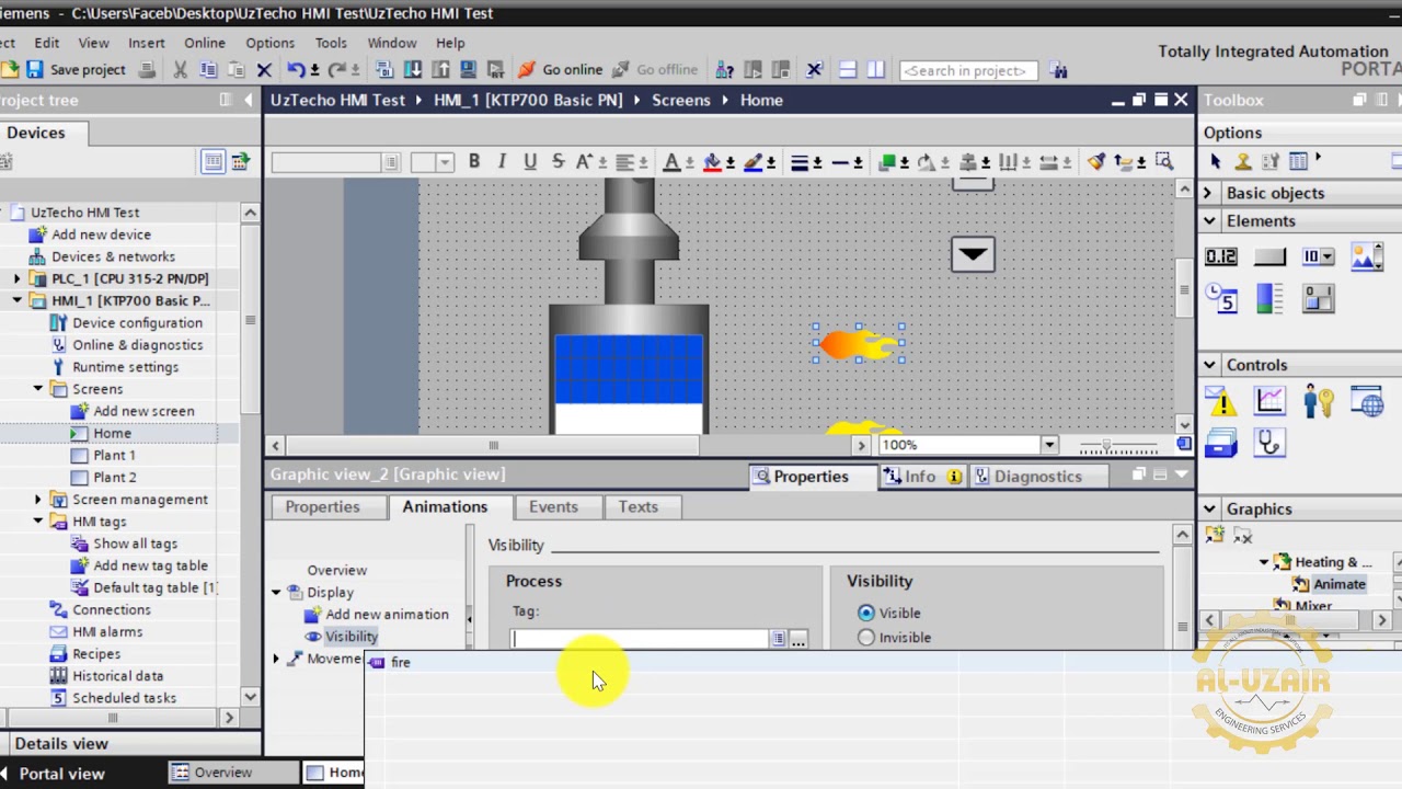How to add Boiler Graphic and Fire Animation in Siemens HMI with S7 300 CPU | UzTecho