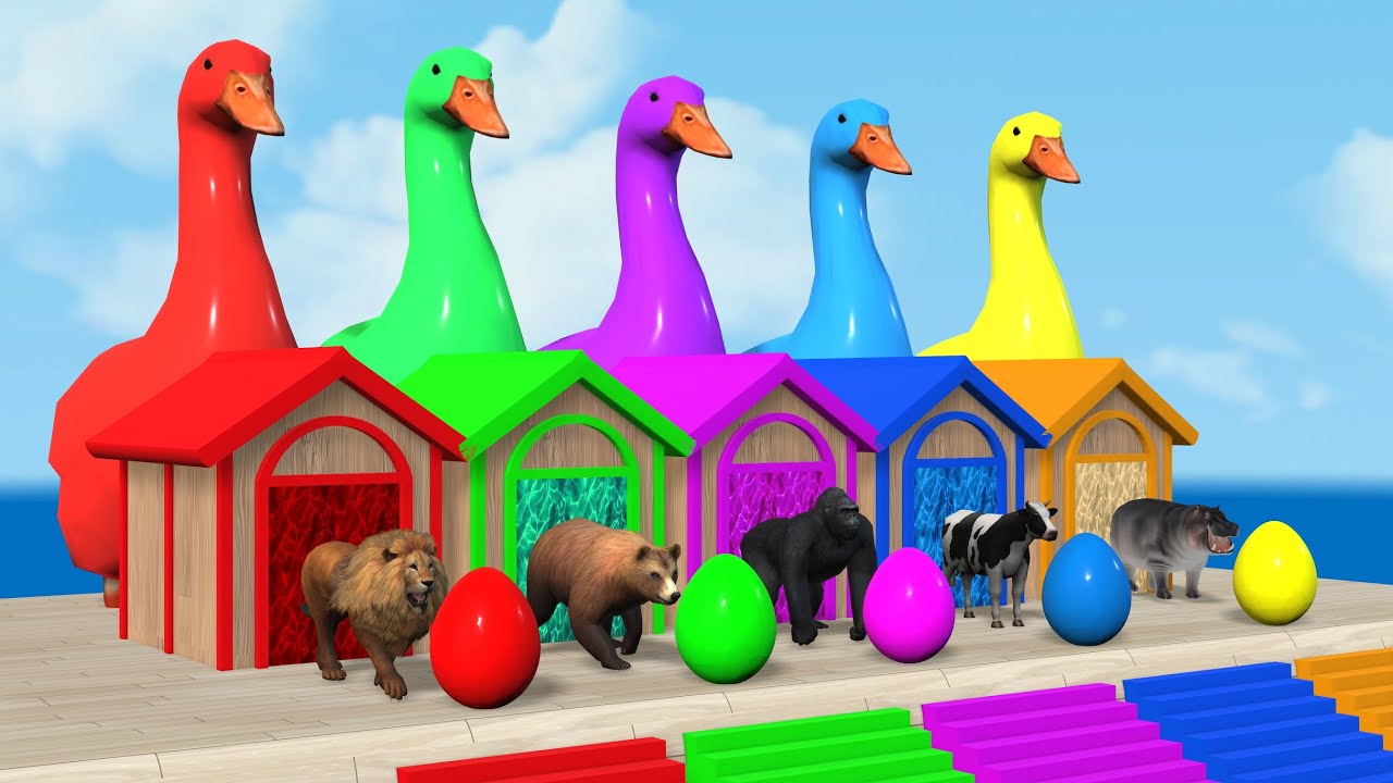 Long Slide Game With Cow Elephant Gorilla Hippopotamus Tiger 3d Animal Game Funny 3d Animals