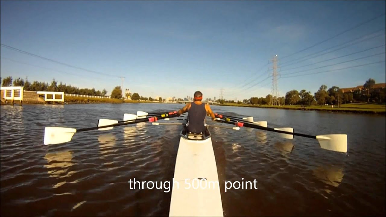 gopro bowcam on essendon rowing club quad scull 1k into setting sun