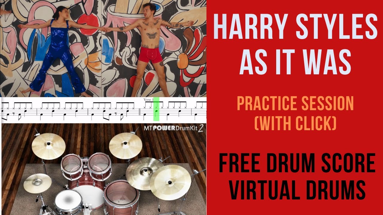 Harry Styles - As It Was Drum Practice Session With Click (Drum Transcription Score, Virtual Drums)