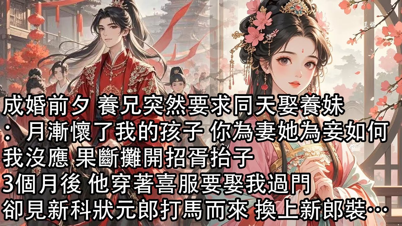 【一口氣看完】成婚前夕 養兄突然要求同天娶養妹：月漸懷了我的孩子 你為妻她為妾如何，我沒應 果斷攤開招胥抬子，3個月後 他穿著喜服要娶我過門，卻見新科狀元郎打馬而來 換上新郎裝…