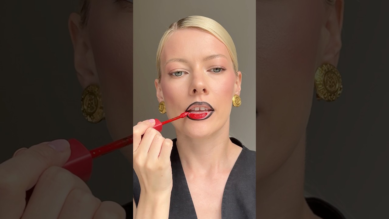 Lip combo black pencil and red liquid matte lipstick #makeup #ombre  #gradient #makeuptips #lipcombo