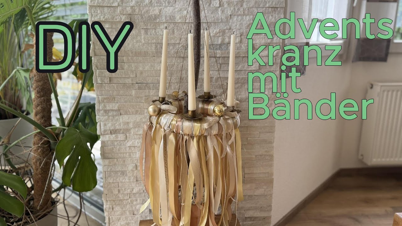 DIY Wunderbarer Adventskranz mit vielen Bändern . 