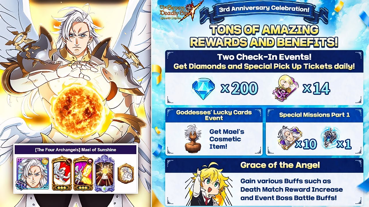 MAEL OF SUNSHINE GLOBAL 3RD YEAR ANNIVERSARY! 200+ FREE GEMS/SUMMONS! (Global Patch) 7DS Grand Cross