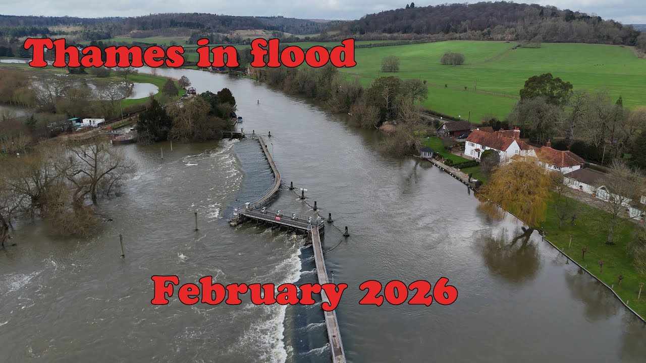Flooded River Thames at Hambleden Weir, Lock & Mill | Aerial Drone Footage