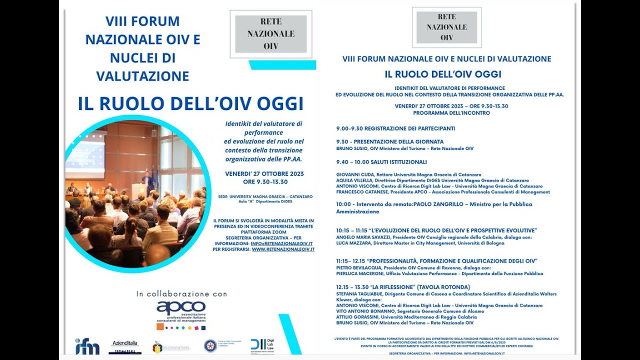 VIII FORUM NAZIONALE DEGLI OIV E DEI NUCLEI DI VALUTAZIONE