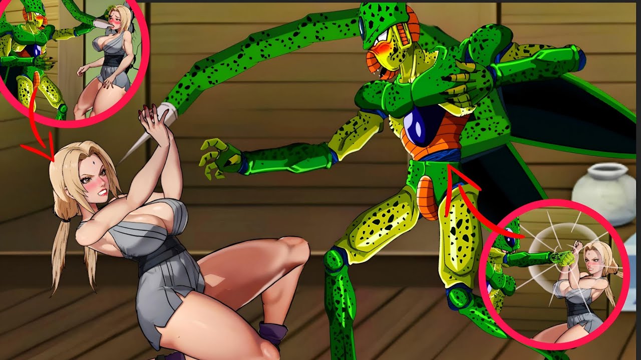 Tsunade Senju fights to avoid being absorbed by the Cell Monster