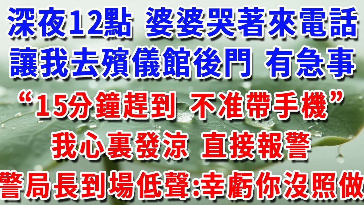 深夜12點 婆婆哭著讓我去殯儀館後門，讓我15分鐘趕到 不准帶手機，我心裏發涼，直接報警，刑警局長到場後低聲：幸虧你沒照做。#一帆說故事 #為人處世 #生活經驗 #情感 #故事 #彩礼