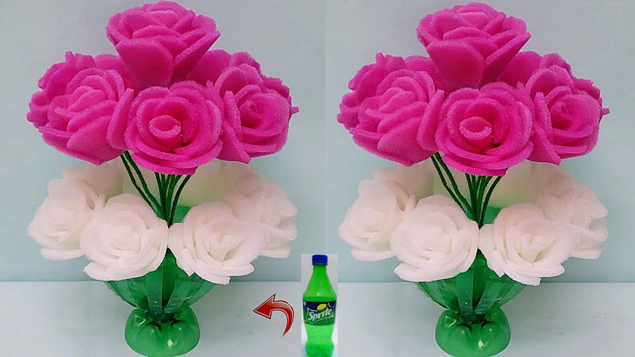 Plastic bottle vase Craft idea/ Diy new Design bottle flower vase/ Foam se Guldasta banane ki vidhi