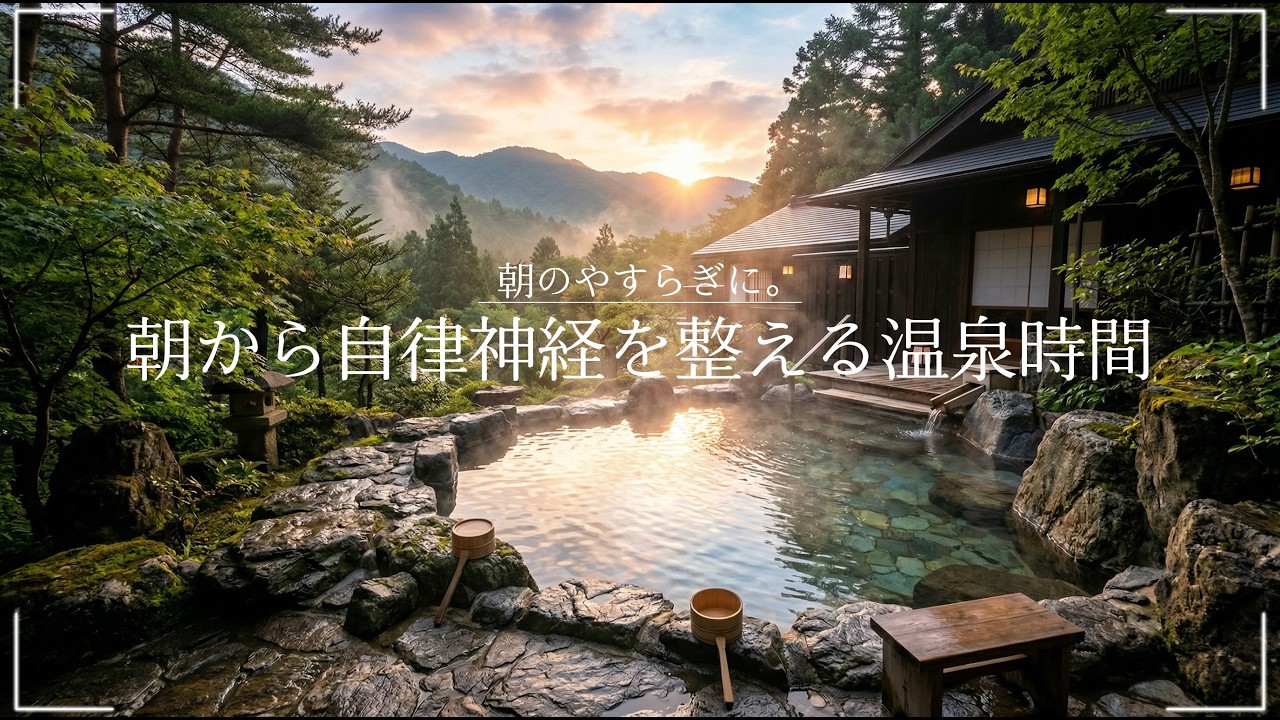 【環境音・ASMR】朝の温泉で整う和風ヒーリングBGM｜自律神経リセット・集中力UP Harp Onsen Healing｜疲労回復・自律神経回復