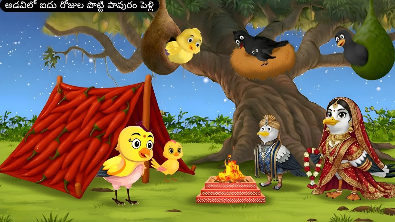 అడవిలో ఐదు రోజుల పొట్టి పావురం పెళ్లి | Telugu Birds Cartoon | Moral Cartoon | 