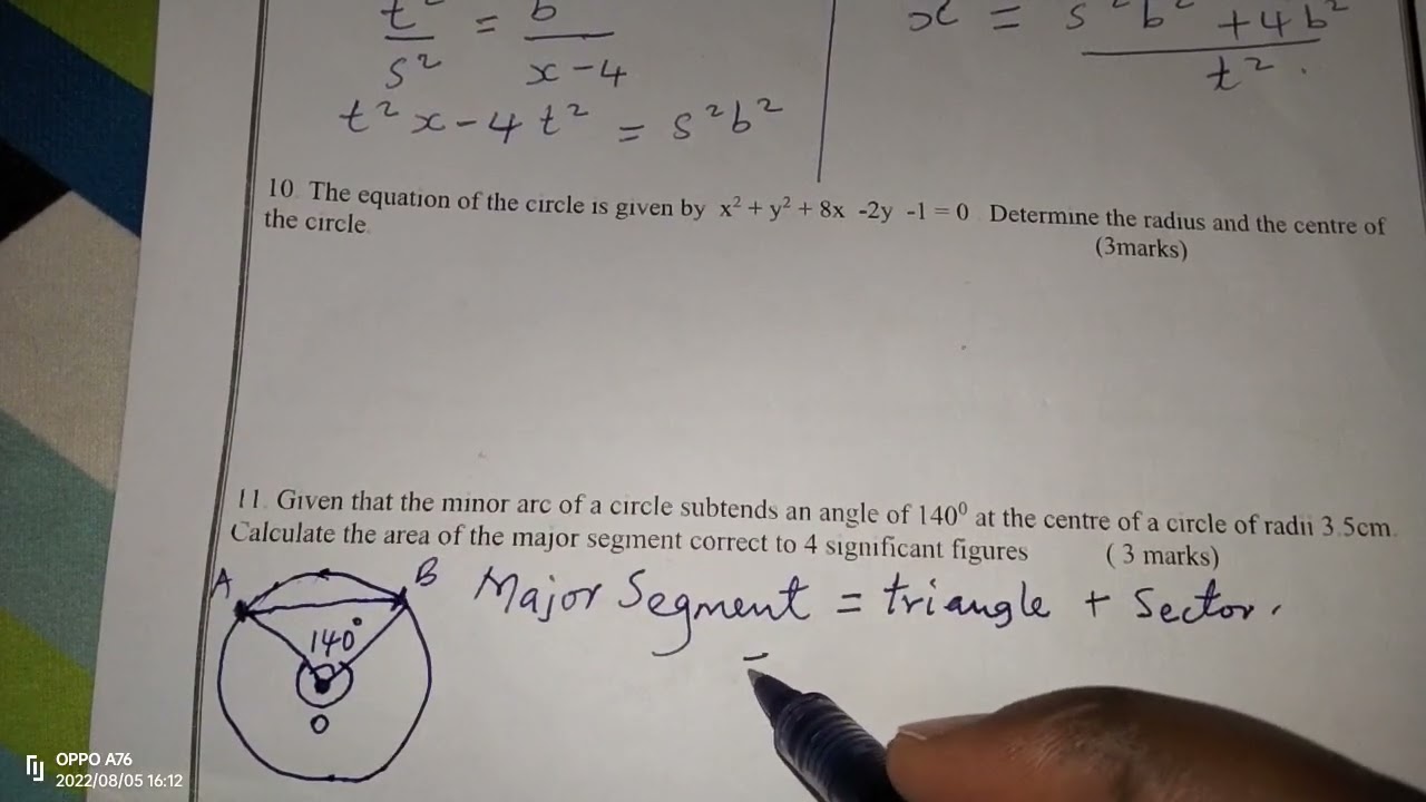 THE AREA OF A MAJOR SEGMENT OF A CIRCLE.
