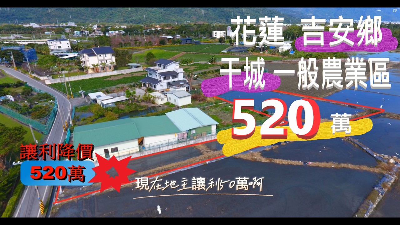 花蓮吉安特產干城芋頭田地主讓利求售520萬字幕版/水源100分/看地洽0932-199179永慶林昱緯