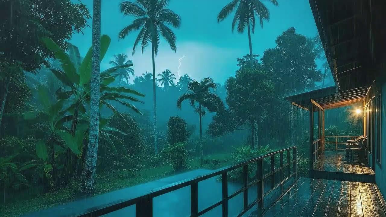 Quick Sleep with Calm Forest Rain at Jungle Cabin and Rolling Thunder to Stop Overthinking 🌧️