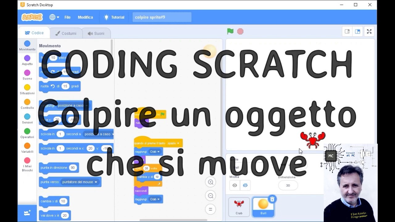 Corso Coding - COLPIRE uno SPRITE che si MUOVE in SCRATCH, programmazione a blocchi #9