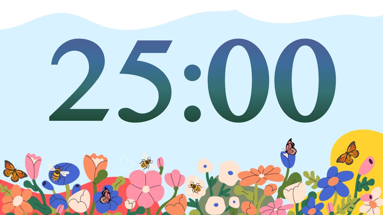 25 Minute Cute Spring Bees and Flowers Classroom Timer (No Music, Piano Alarm at End)