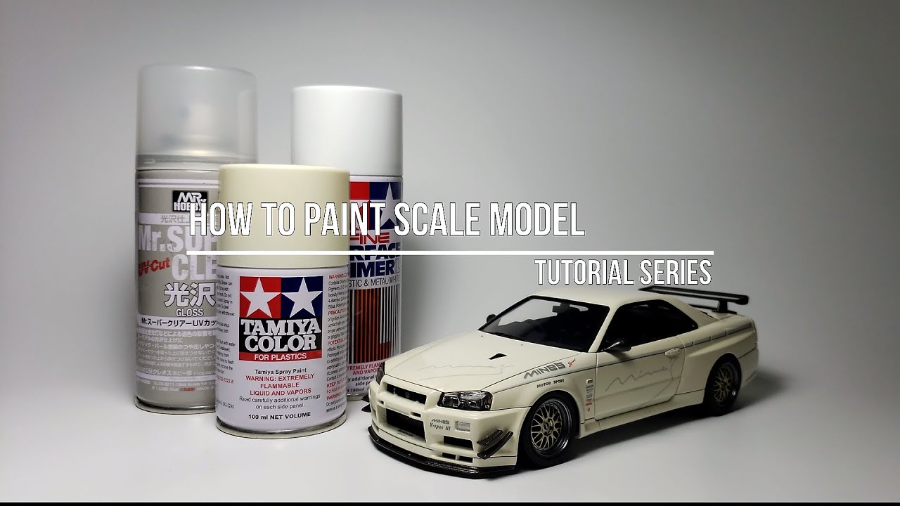 HOW TO PAINT SCALE MODEL CAR WITH SPRAY CAN PAINT  Aoshima 1/24 Mine's GT-R R34  step by step ASMR