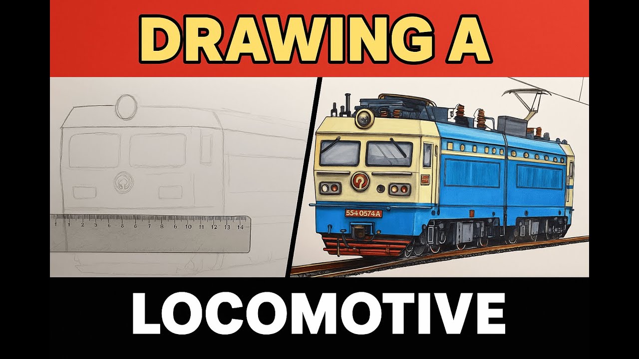How to Draw a Train Engine  Step by Step Sketch to Realistic Coloring