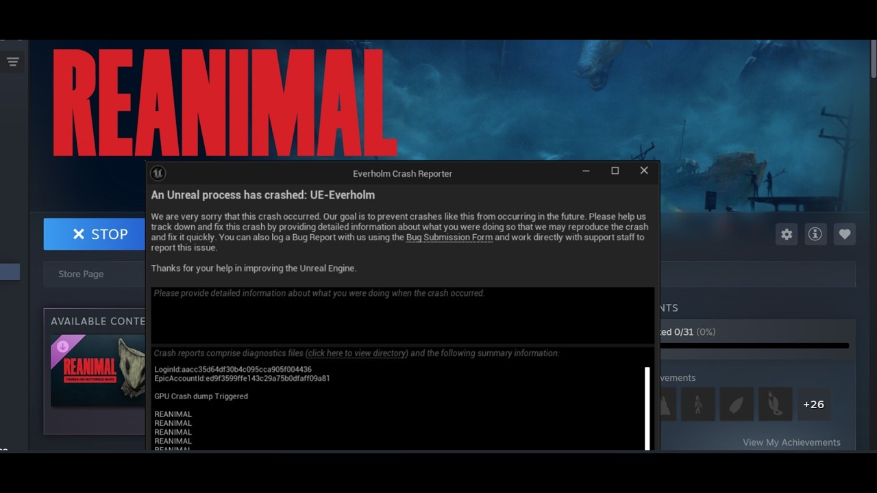 Fix REANIMAL Error An Unreal Process Has Crashed UE-Everholm GPU Crash Dump Triggered