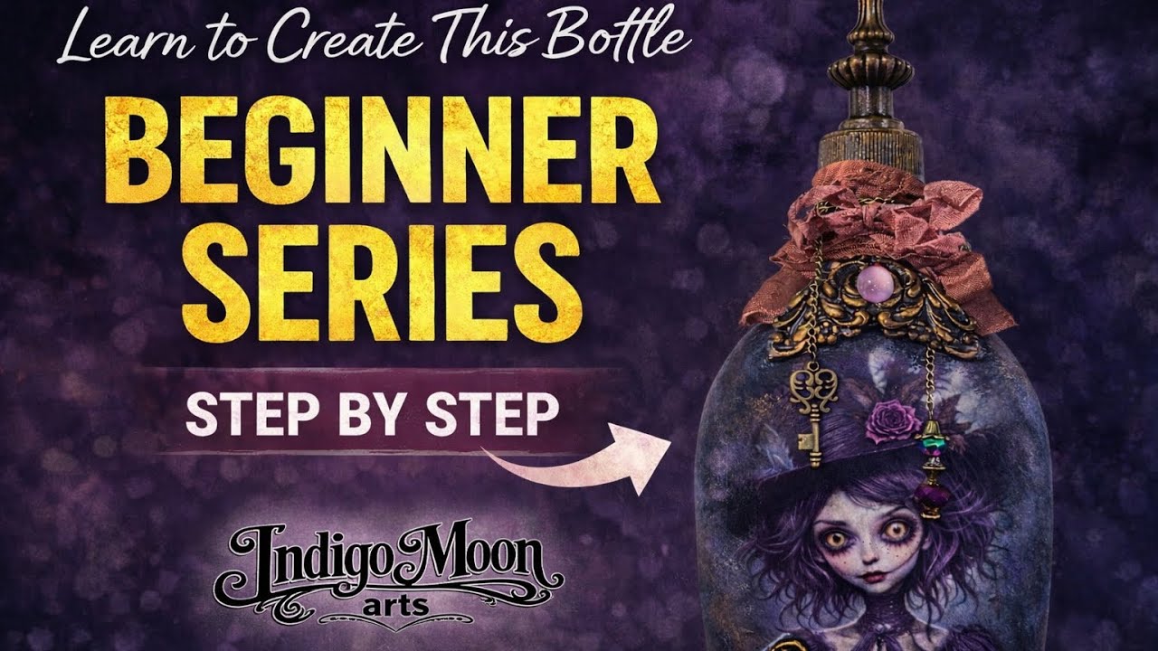 Video 4 - Goth Decoupage Bottle.  Silicone Molds Air Dry Clay (2 of 2) 