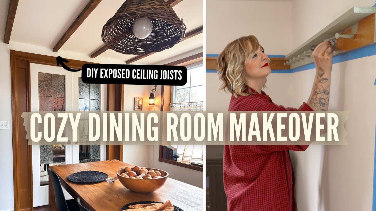 *Cozy* Cottage Inspired Dining Room Makeover! | DIY Ceiling Joists + Second Hand Decor!