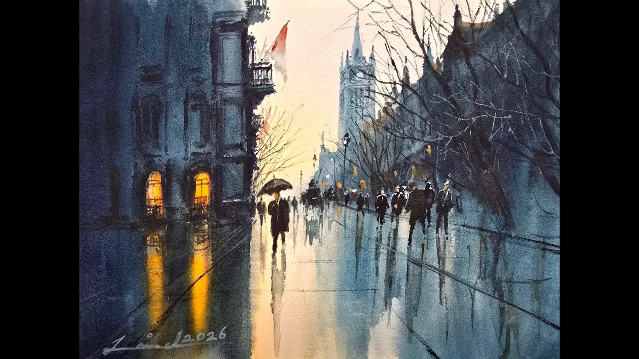 How to Paint a Rainy City Street in Watercolor (Step by Step)
