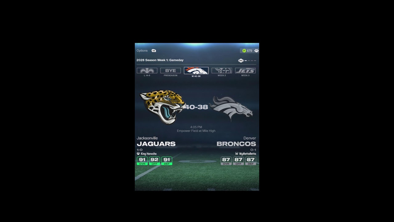 Madden money lg week 1 Jags vs Broncos