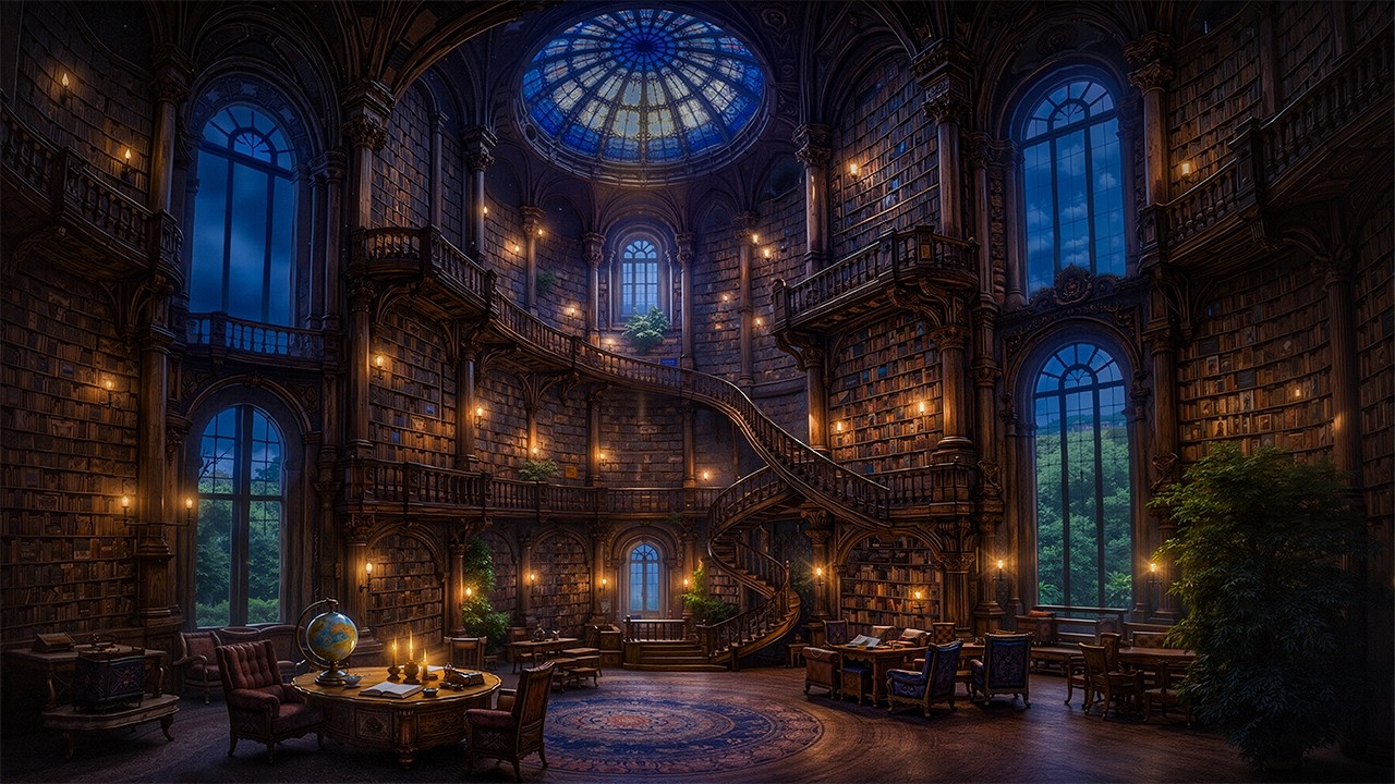 The Timeless Gothic Library in Mystical Spring Night | Dark Academia Music for Studying & Creativity
