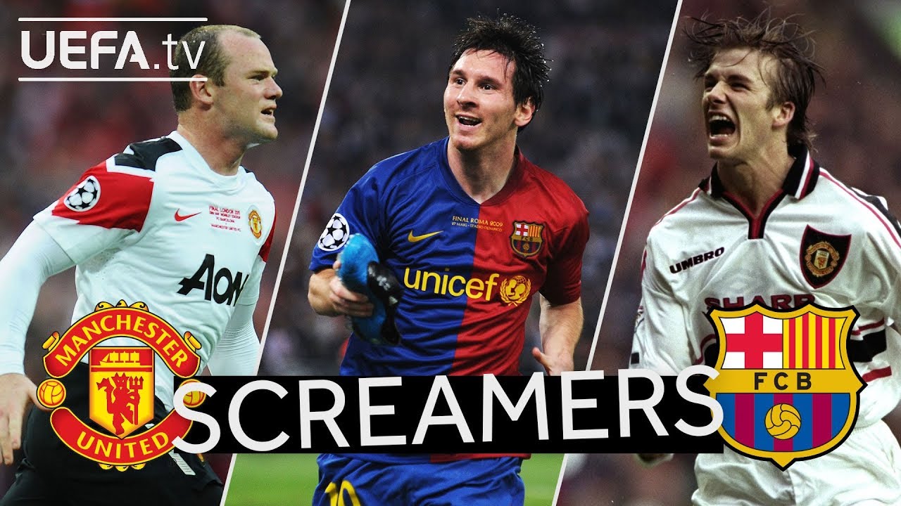 ROONEY, MESSI, BECKHAM: Great MAN. UNITED v BARCELONA #UCL Goals!