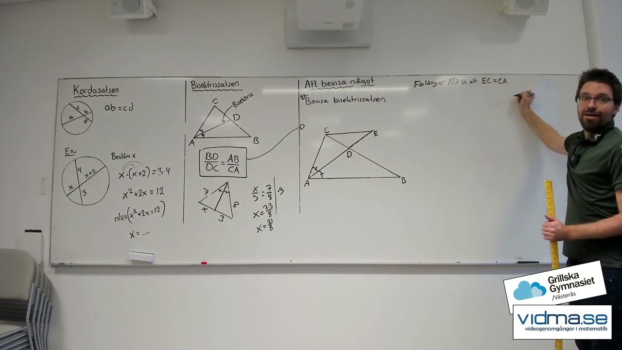 Matematik 2 (2b och 2c). KORDASATSEN och BISEKTRISSATSEN samt bevis av bisektrissatsen