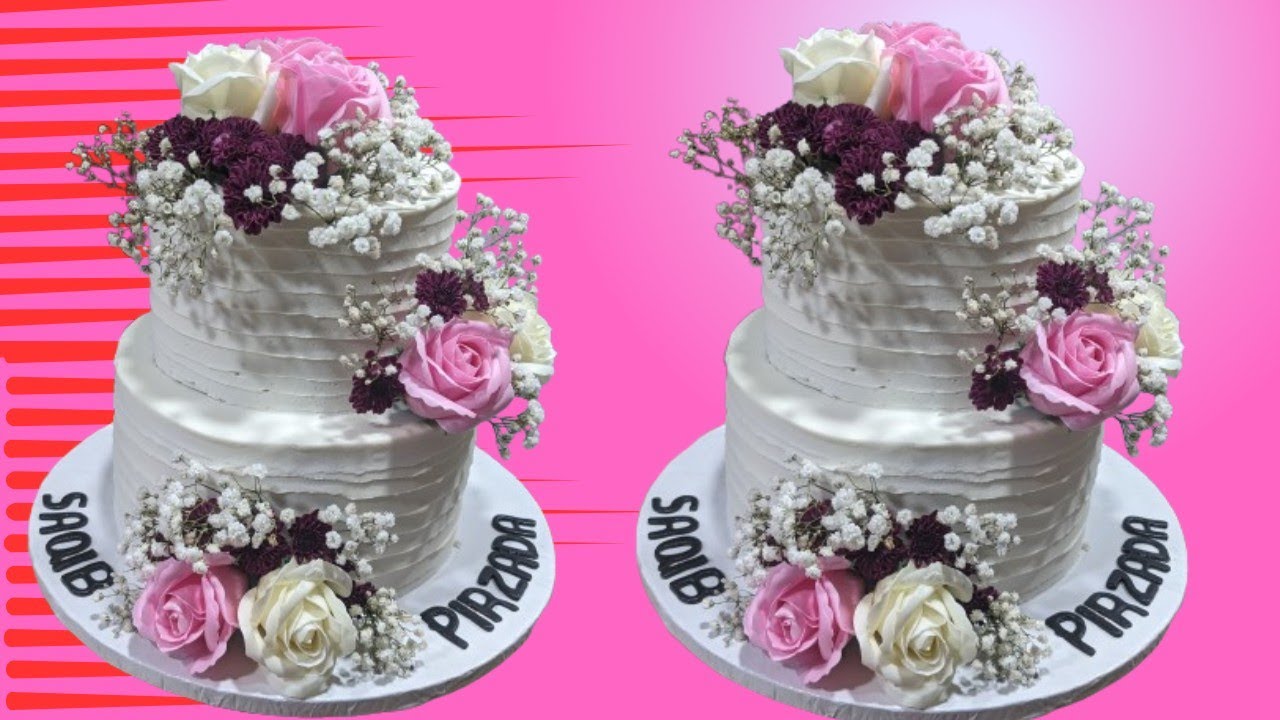 How to make a 2 tier wedding cake with real flowers 