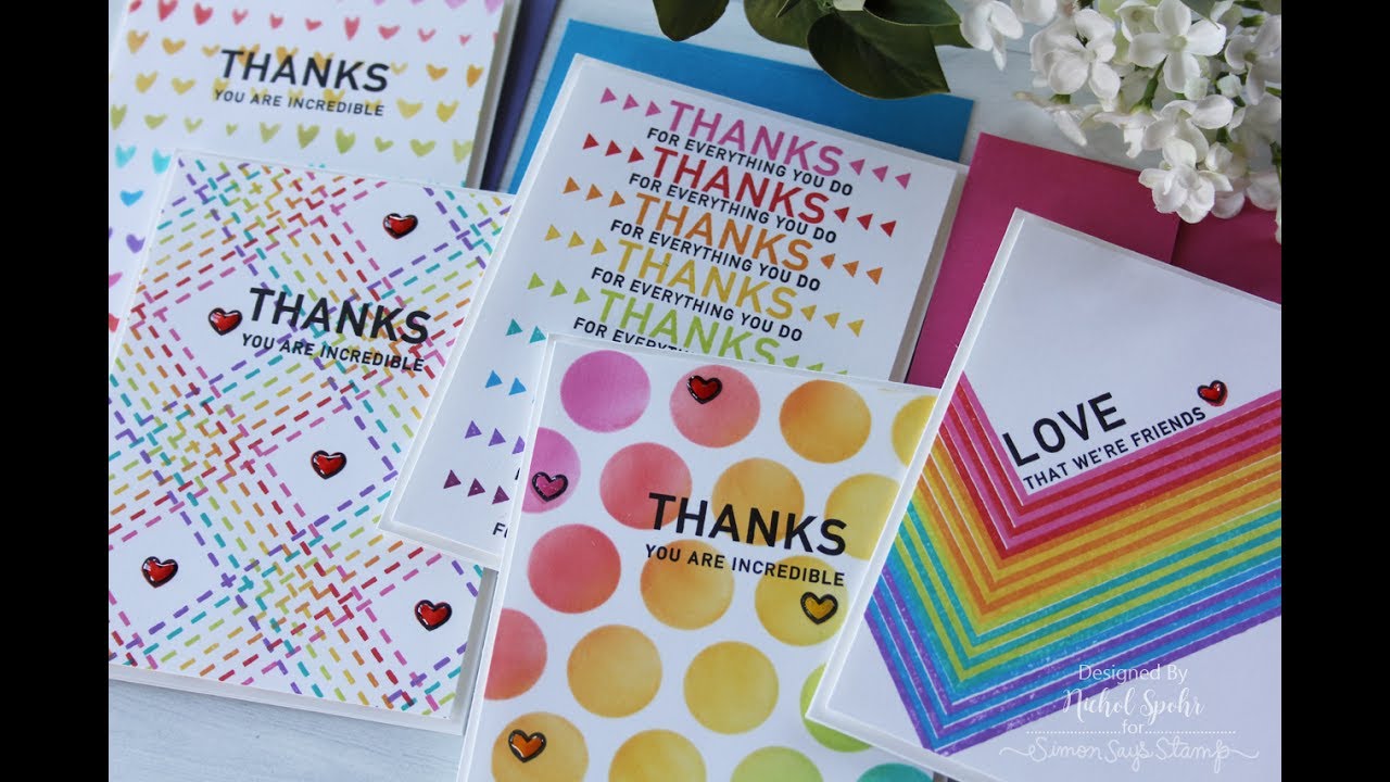 Rainbow Stamped Single Layer Cards