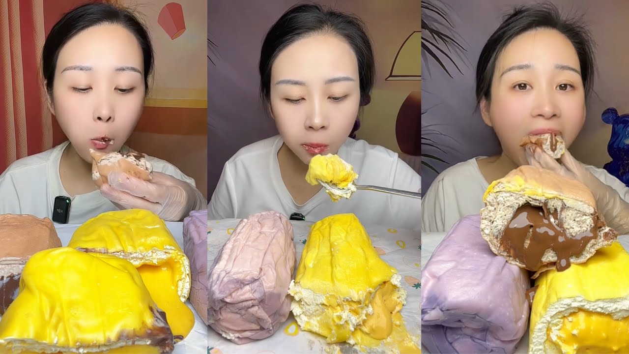 asmr mukbang - durian crepe, durian mousse cake, durian cream bread eating sound