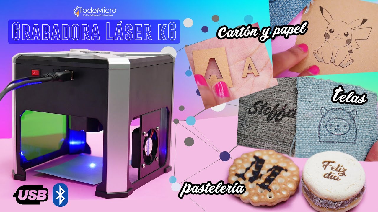 ⚡GRABADORA LÁSER K6 uso en PC (por cable USB y por BLUETOOTH) + CELULAR.