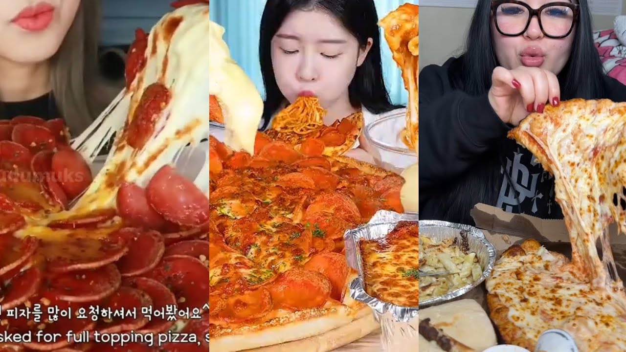 TIKTOK MEGA CHEESY PIZZA MUKBANG COMPILATION PEPPERONI PIZZA CHEESY MARGHERITA PIZZA PESTO PIZZA 