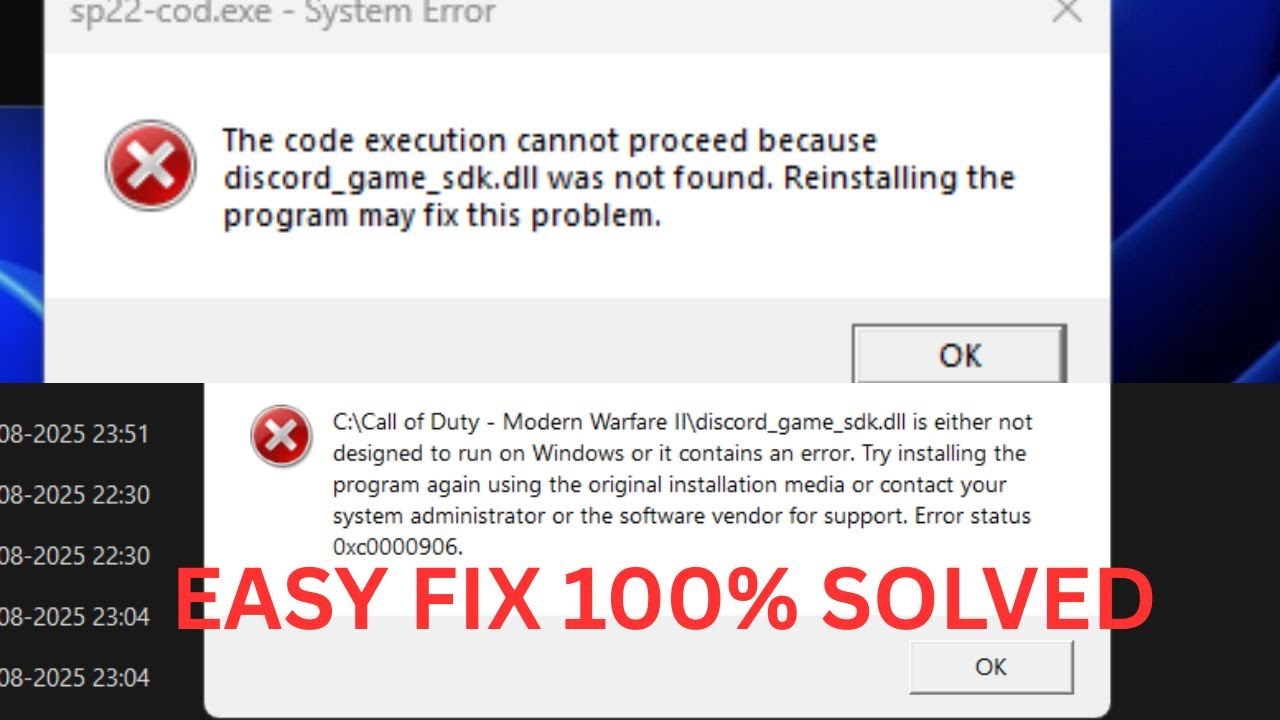 How to Fix discord_game_sdk.dll missing error on call of duty modern warfare 1,2 & 3 EASY FIX SOLVED