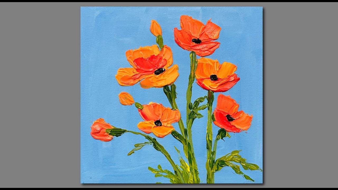 Acrylic Painting Poppies/ Palette Knife painting techniques