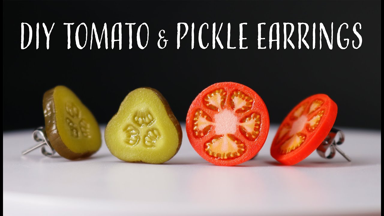 DIY Tomato and Pickle Polymer clay Earrings Tutorial 🍅