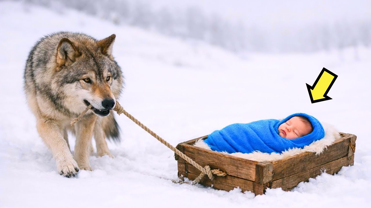 UNA LOBA ENCONTRÓ UN BEBÉ SOLO EN LA NIEVE… PERO NO ERA UN BEBÉ ABANDONADO