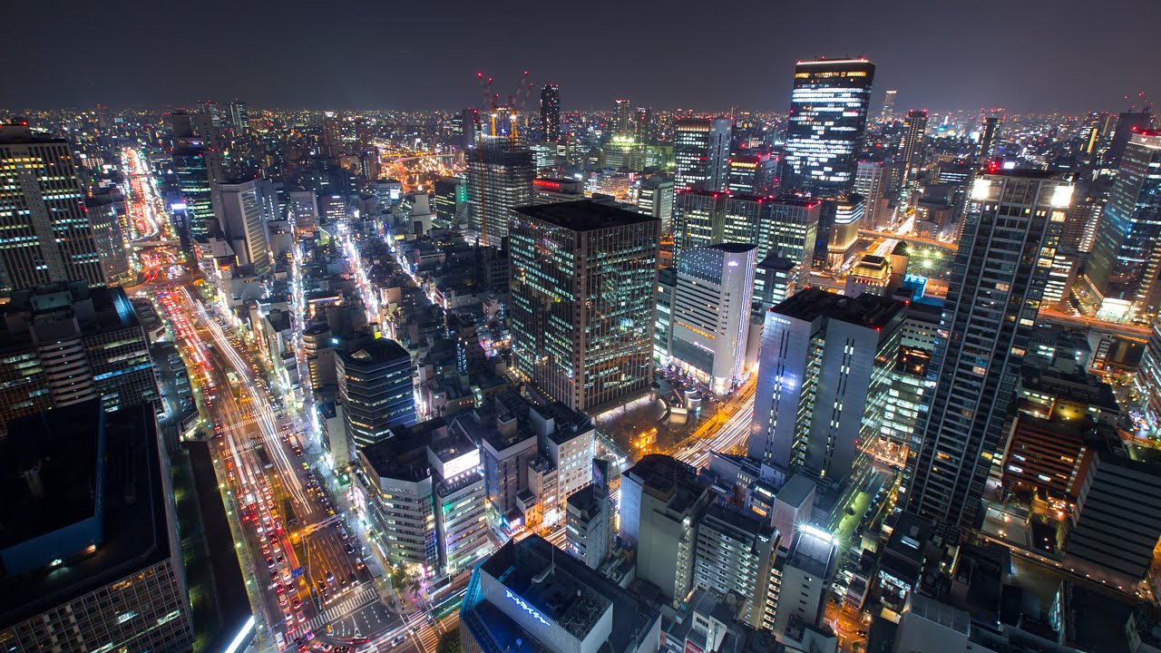 ブリーゼタワー展望フロアからの大阪夜景 Night View from Breeze Tower Observation Floor Osaka Japan