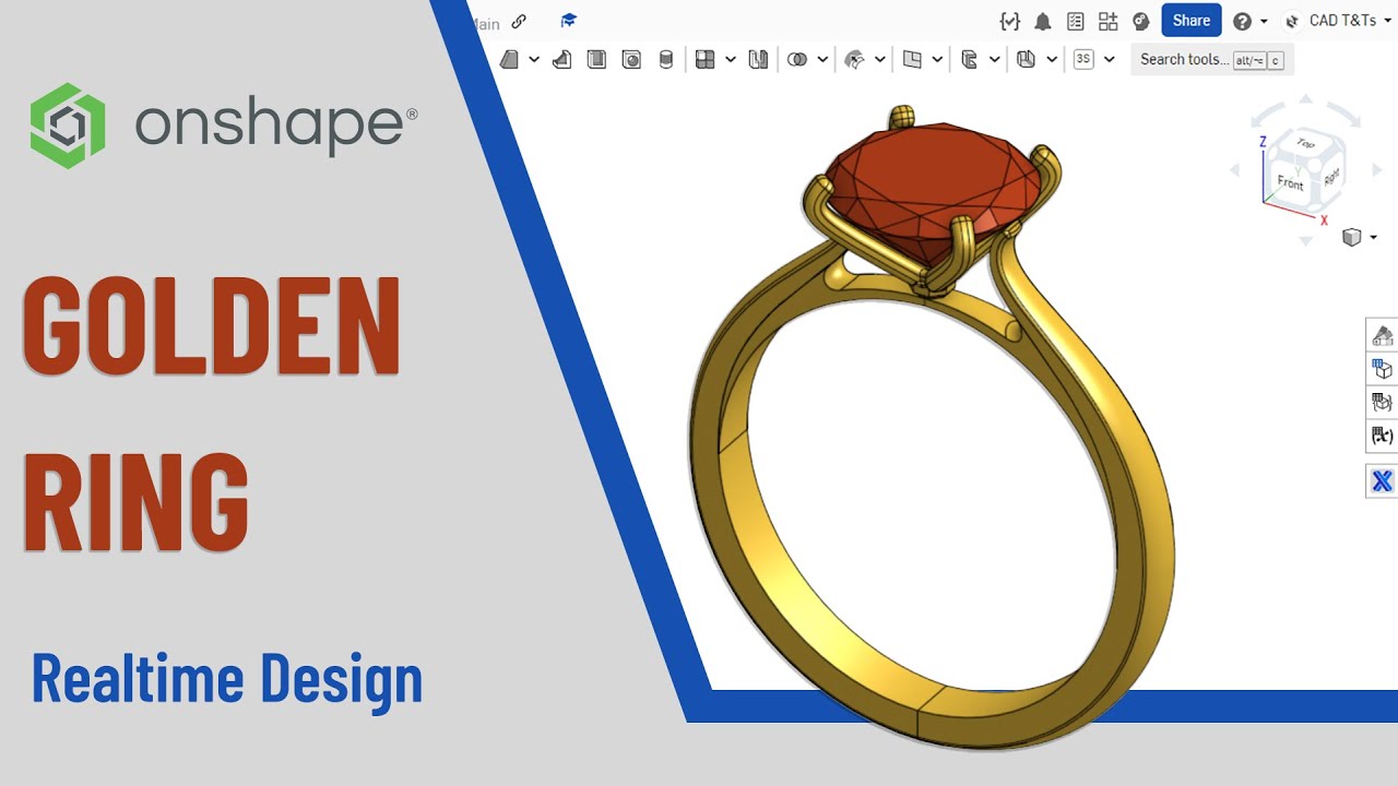 Golden Ring Design With Round Diamant Gemstone in Onshape | Jewelry Design