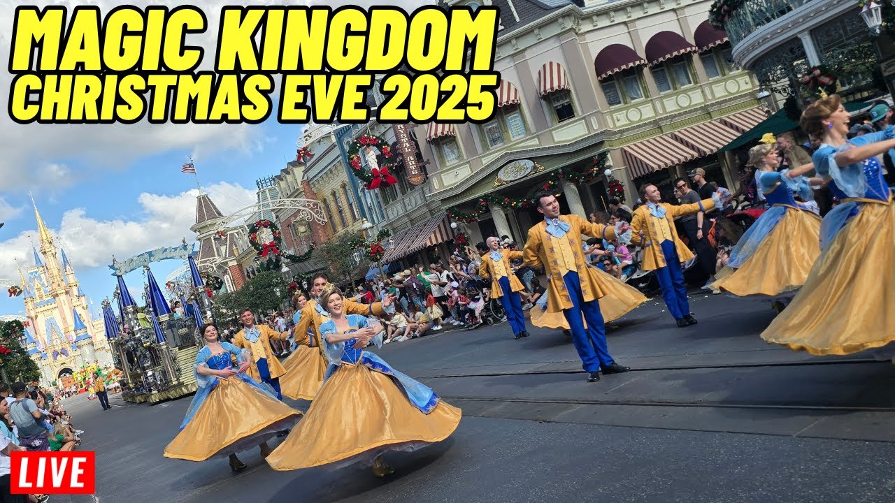 🔴Live Magic Kingdom Christmas Eve with rides, shows, parades Fireworks Walt Disney World 12/24/2025