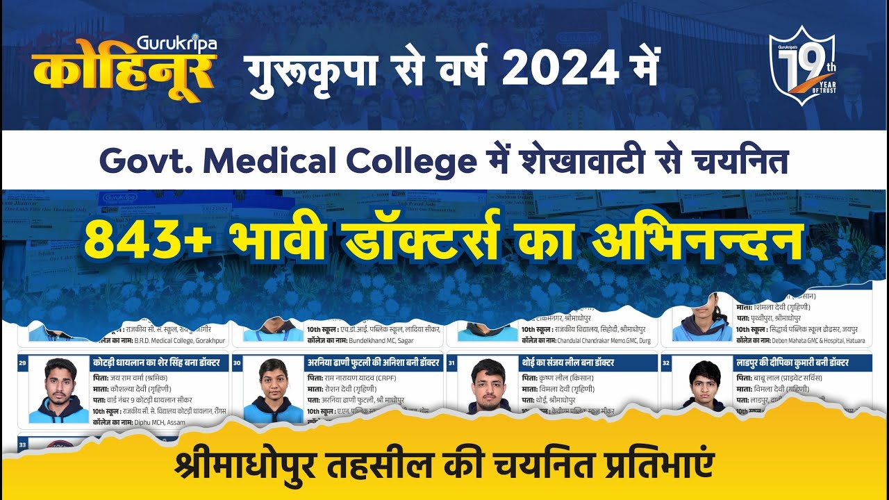 Gurukripa कोहिनूर #1: श्रीमाधोपुर तहसील से Govt. Medical Colleges में चयनित प्रतिभाएं। (Part-1)